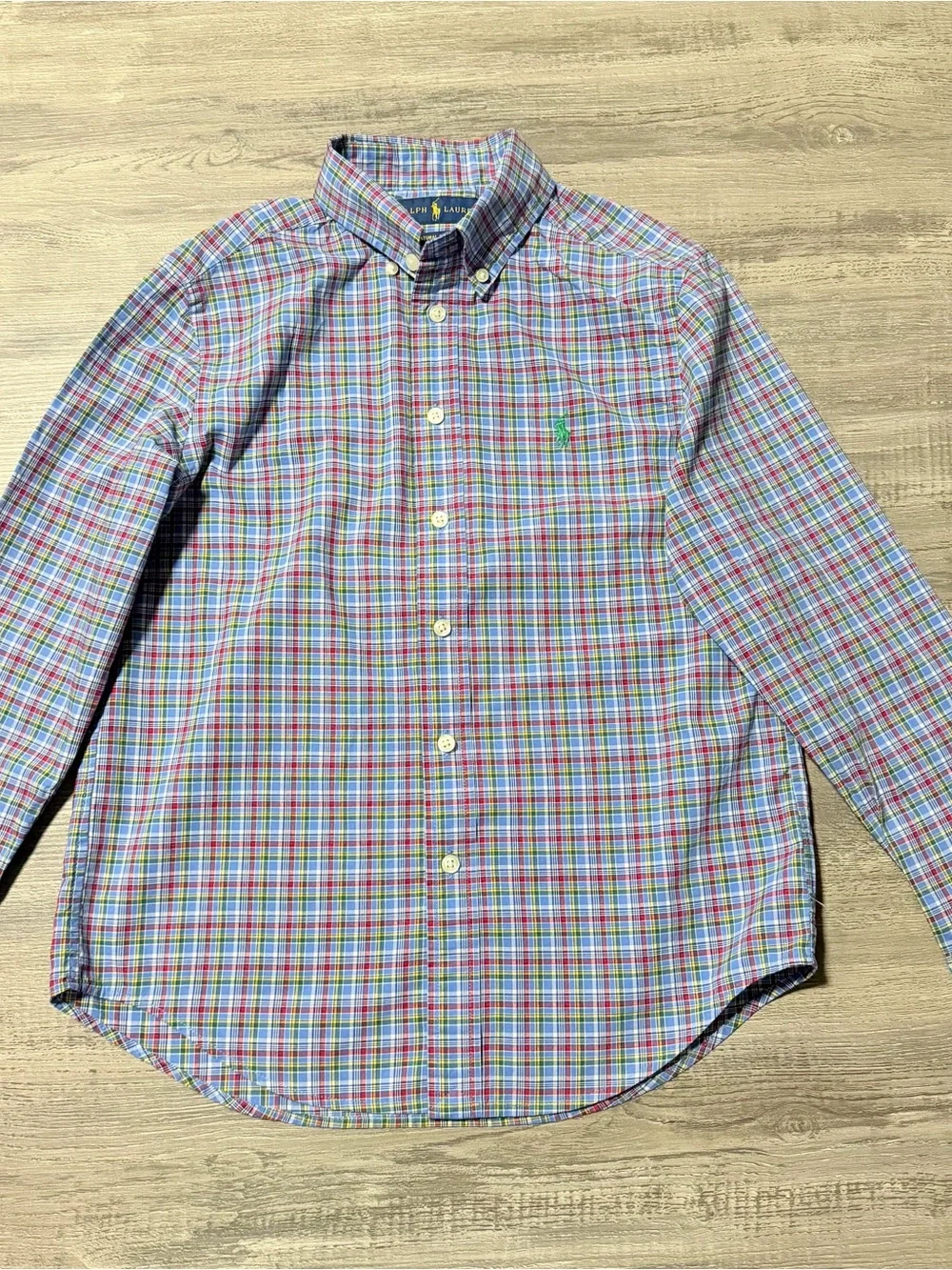 Ralph Lauren Boys Plaid Button Down Shirt Size Medium 10-12 Long Sleeve Stretch